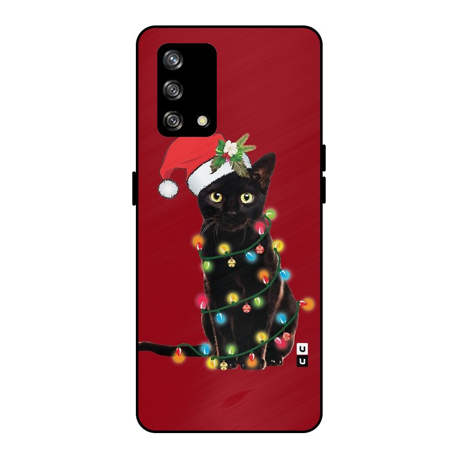Christmas Cap Cat Metal Back Case for Oppo F19