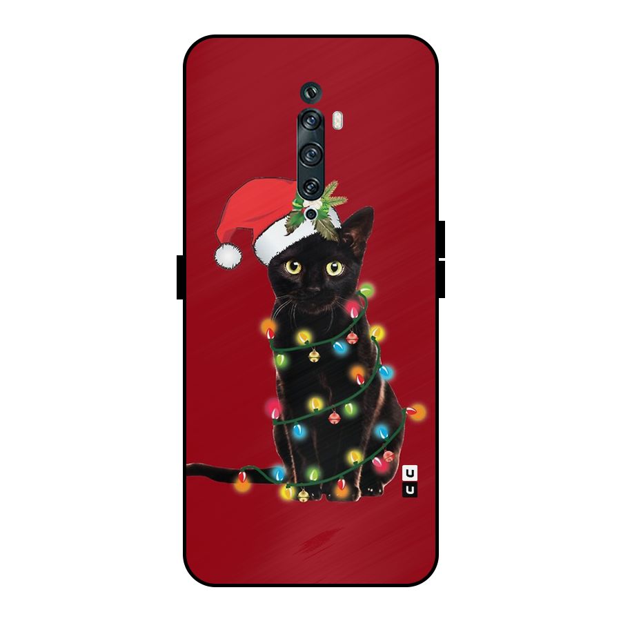 Christmas Cap Cat Metal Back Case for Oppo Reno2 F