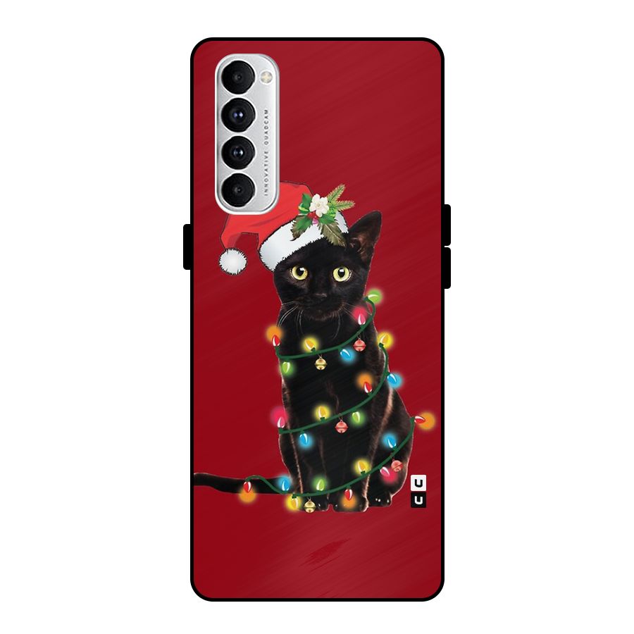 Christmas Cap Cat Metal Back Case for Oppo Reno4 Pro