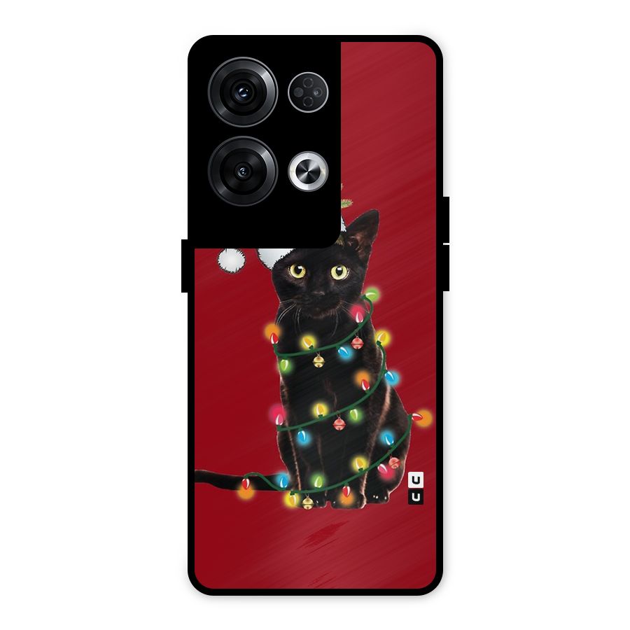 Christmas Cap Cat Metal Back Case for Oppo Reno8 Pro 5G