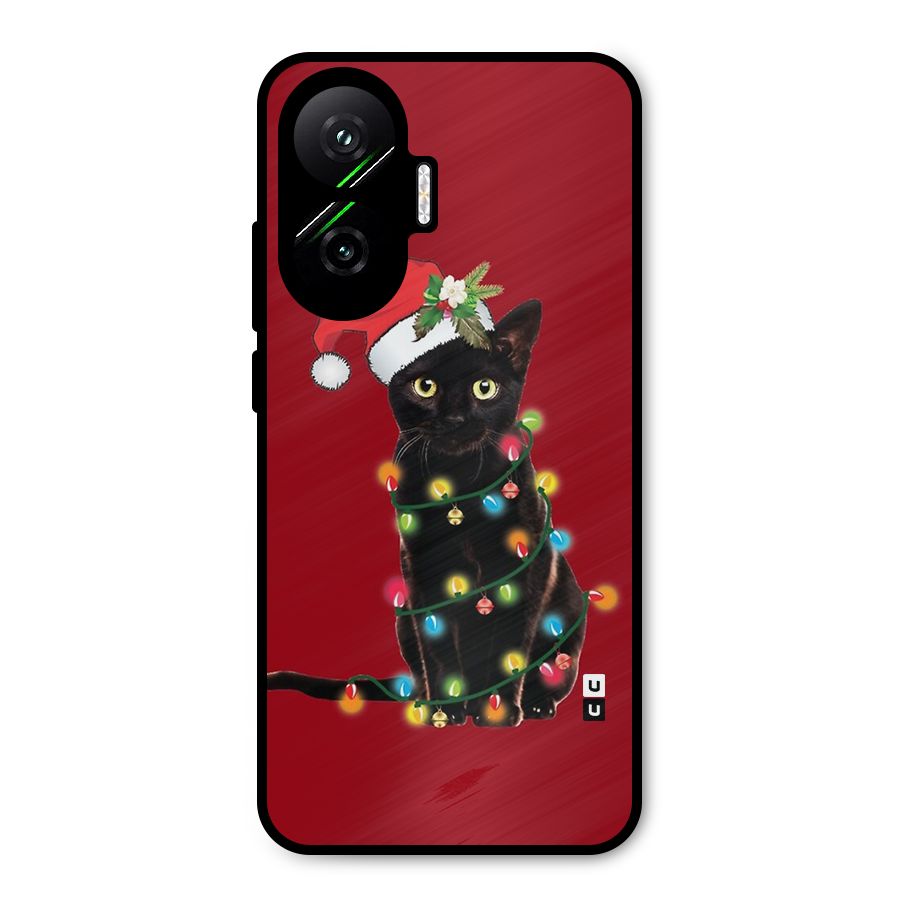Christmas Cap Cat Metal Back Case for Poco F7