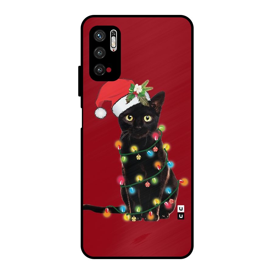 Christmas Cap Cat Metal Back Case for Poco M3 Pro 5G