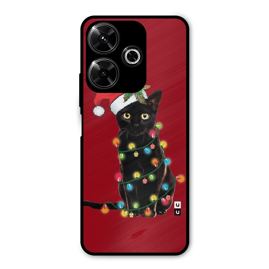 Christmas Cap Cat Metal Back Case for Poco M6 Plus