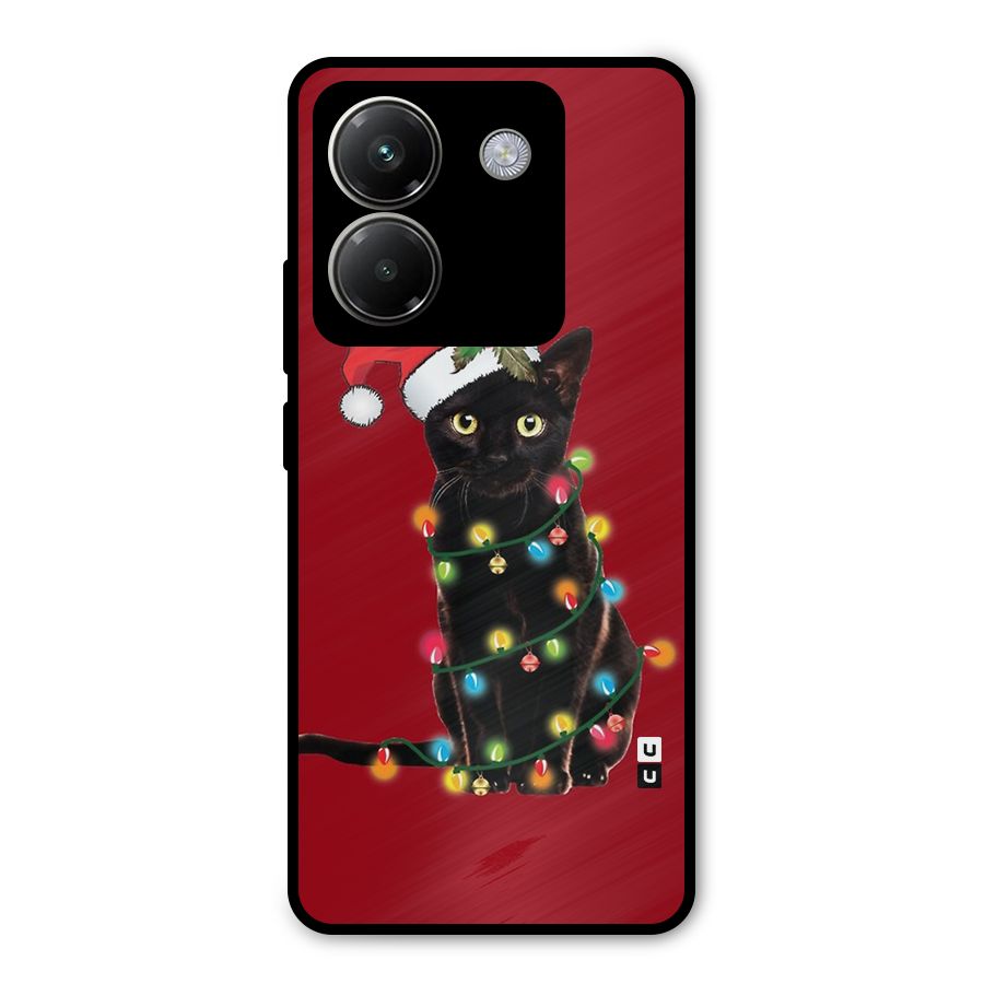 Christmas Cap Cat Metal Back Case for Poco M7 Pro 5G