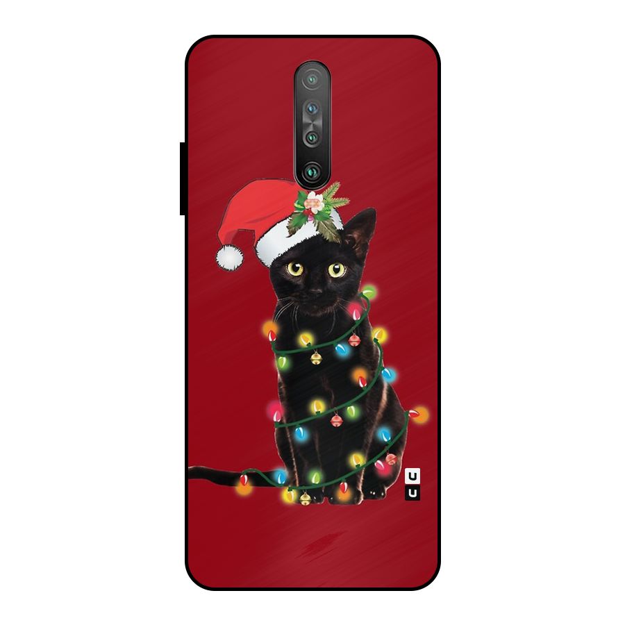 Christmas Cap Cat Metal Back Case for Poco X2