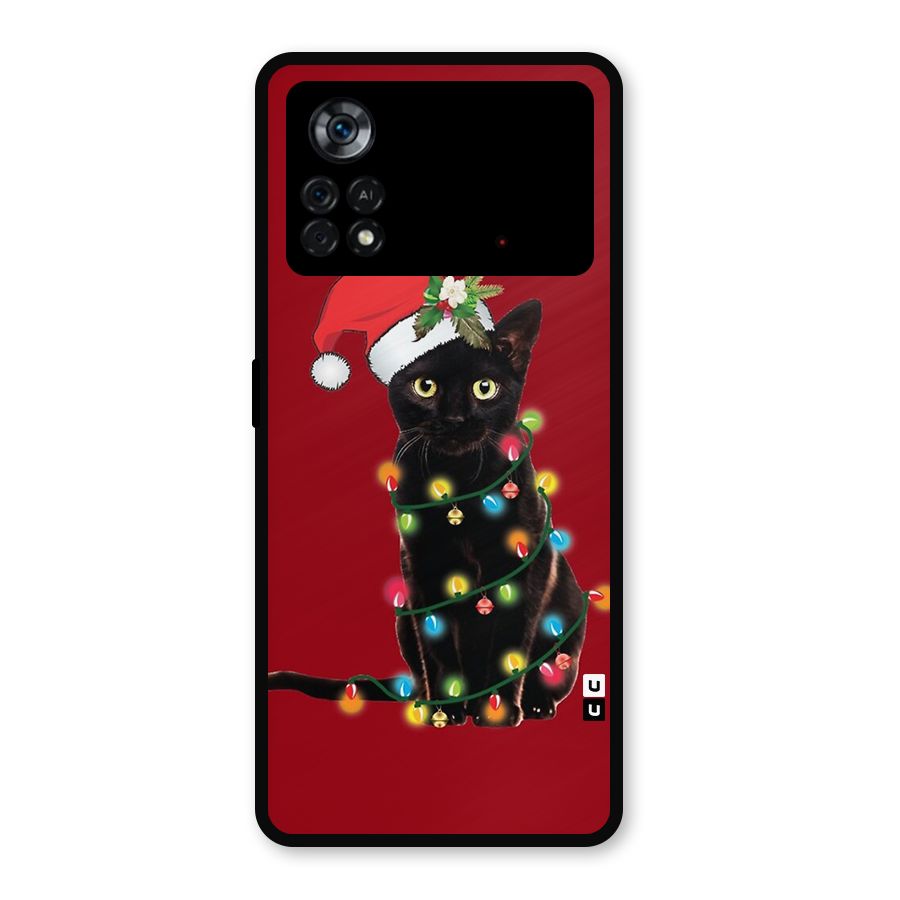 Christmas Cap Cat Metal Back Case for Poco X4 Pro 5G
