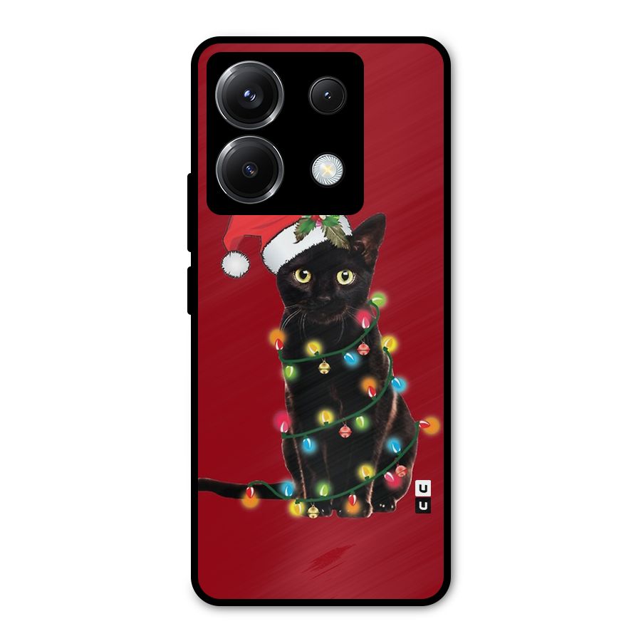Christmas Cap Cat Metal Back Case for Poco X6