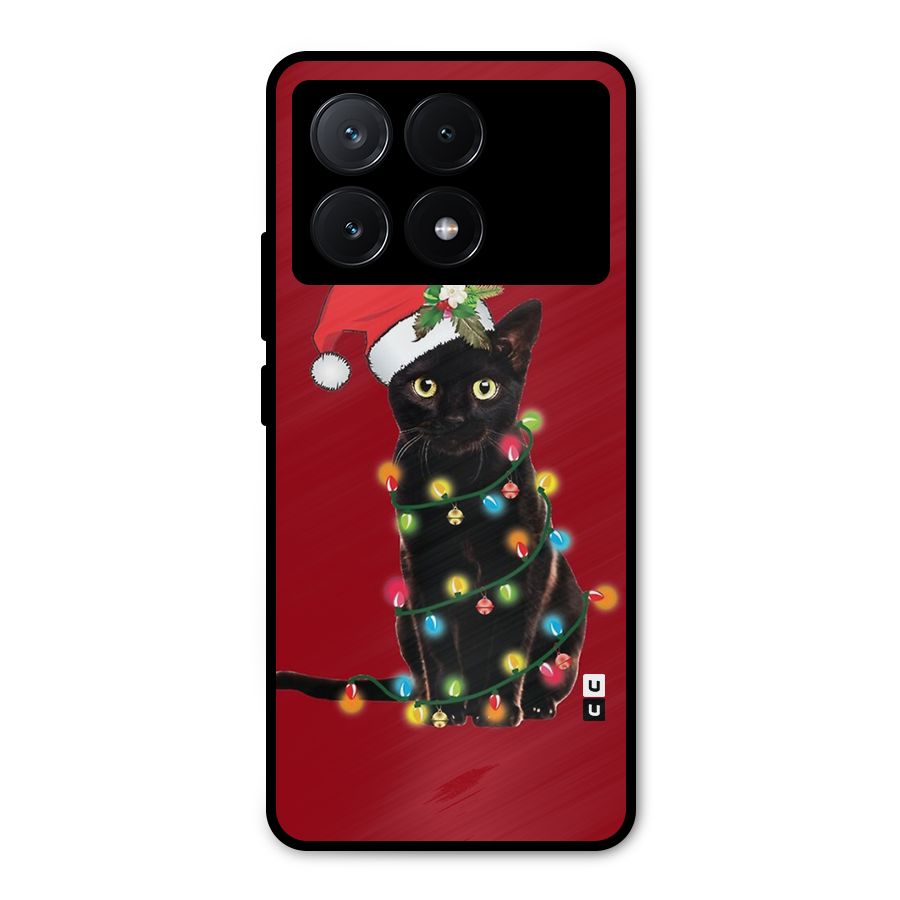 Christmas Cap Cat Metal Back Case for Poco X6 Pro