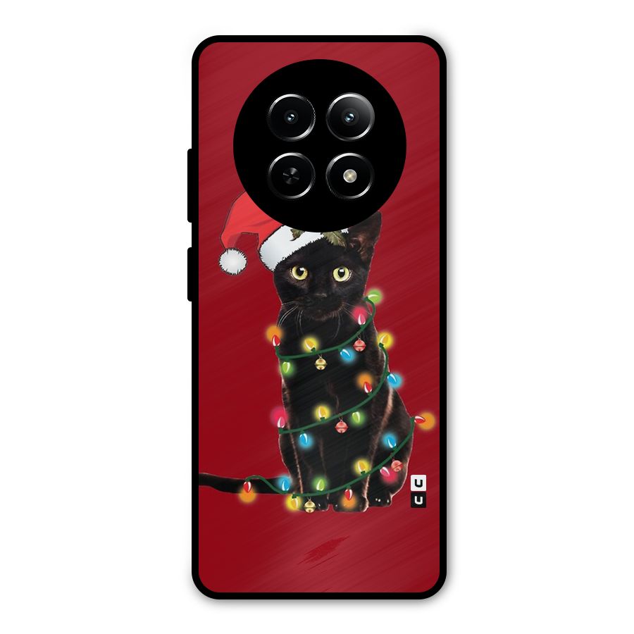 Christmas Cap Cat Metal Back Case for Realme 12x 5G