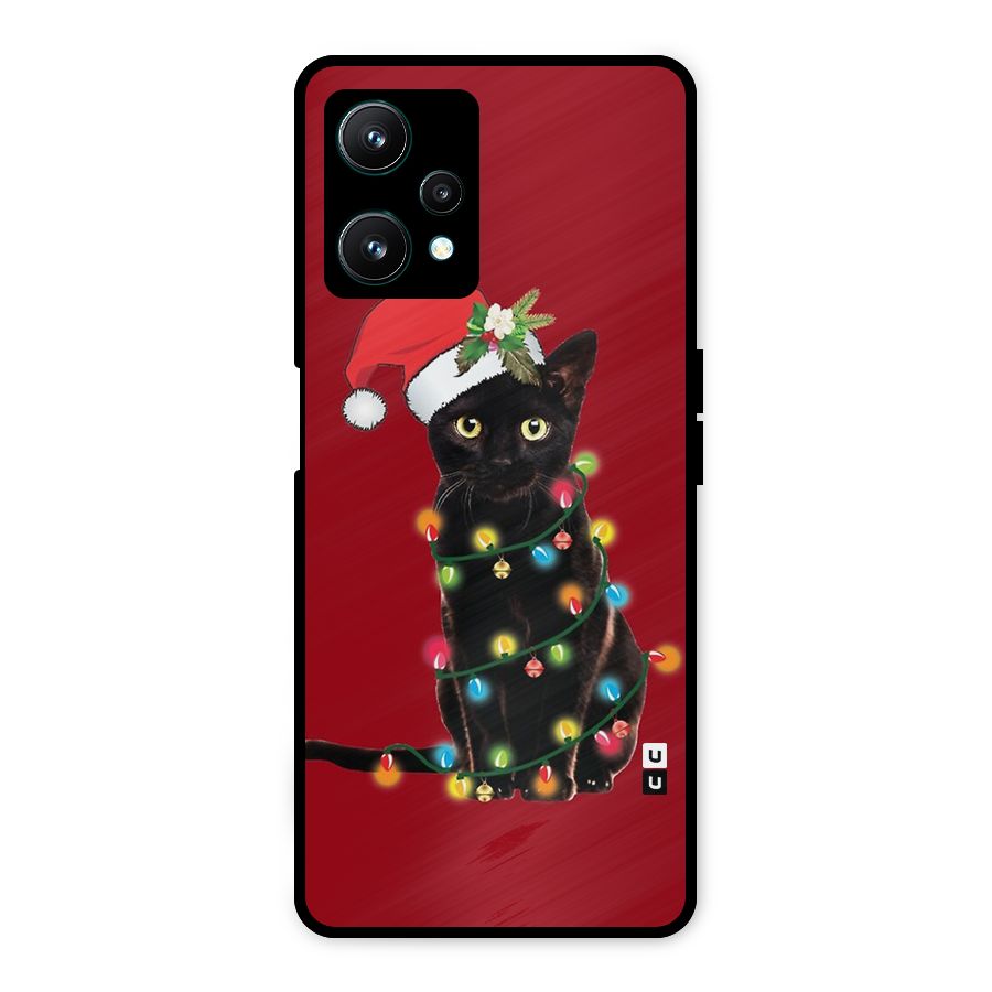 Christmas Cap Cat Metal Back Case for Realme 9 Pro 5G