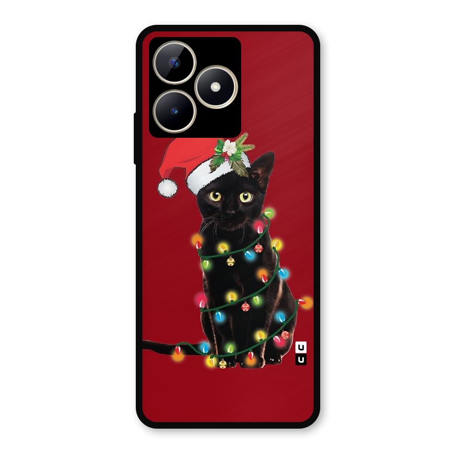 Christmas Cap Cat Metal Back Case for Realme Narzo N53