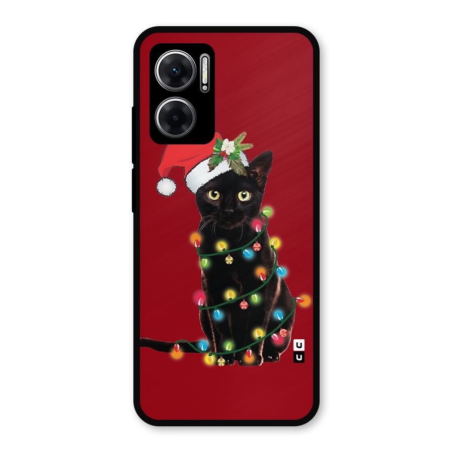 Christmas Cap Cat Metal Back Case for Redmi 11 Prime 5G
