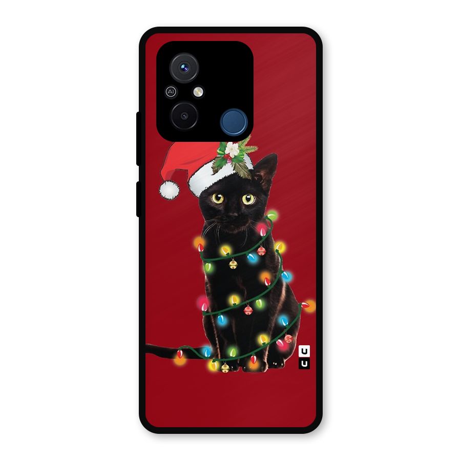 Christmas Cap Cat Metal Back Case for Redmi 12C