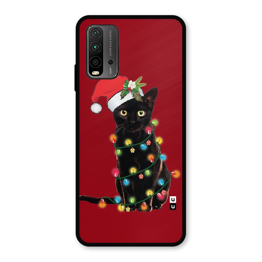 Christmas Cap Cat Metal Back Case for Redmi 9 Power