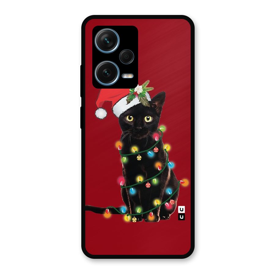 Christmas Cap Cat Metal Back Case for Redmi Note 12 Pro Plus 5G
