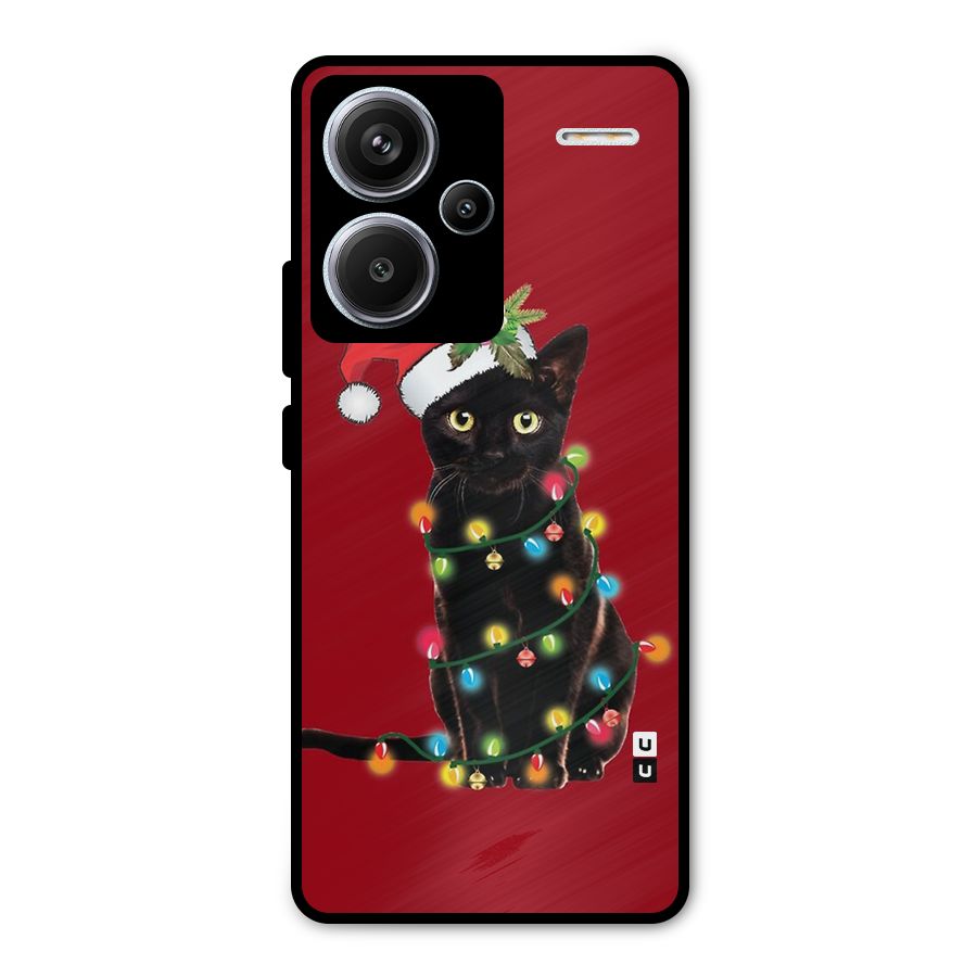 Christmas Cap Cat Metal Back Case for Redmi Note 13 Pro Plus