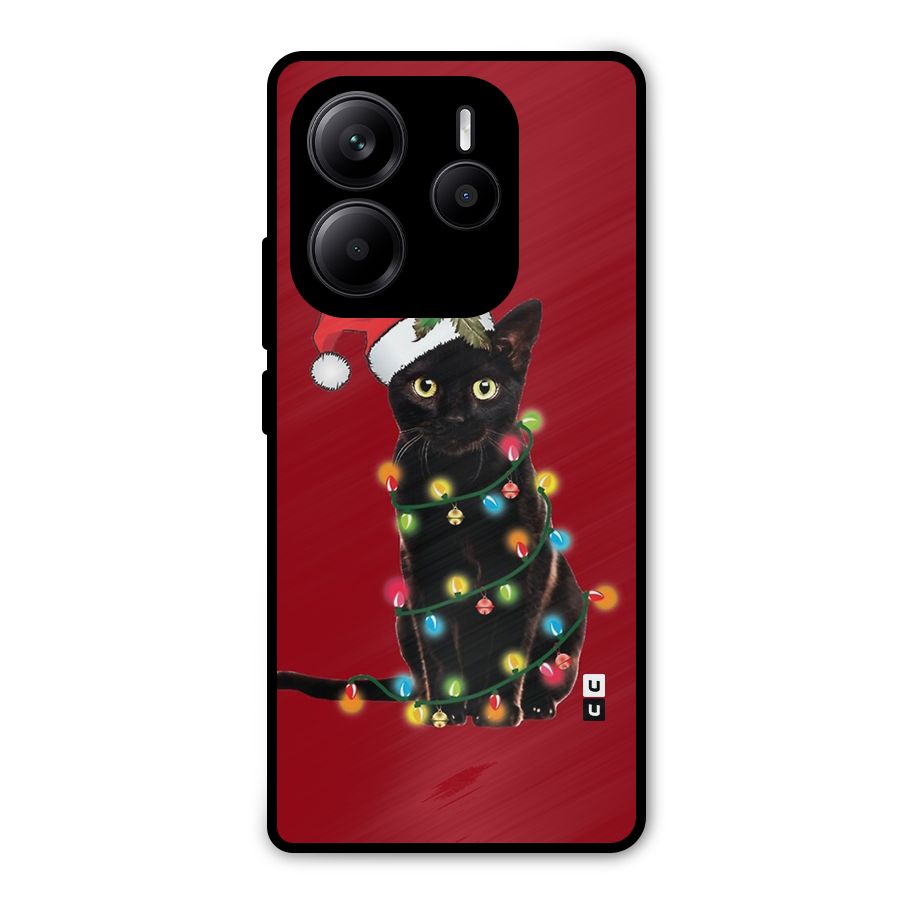 Christmas Cap Cat Metal Back Case for Redmi Note 14 5G