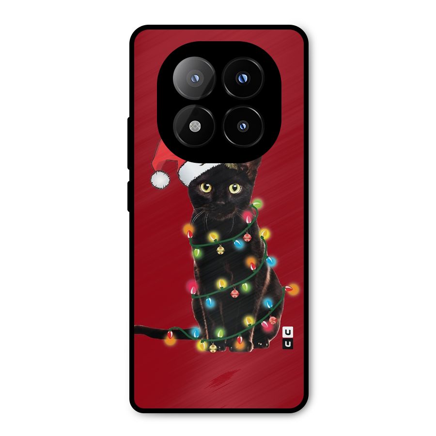 Christmas Cap Cat Metal Back Case for Redmi Note 14 Pro Plus 5G