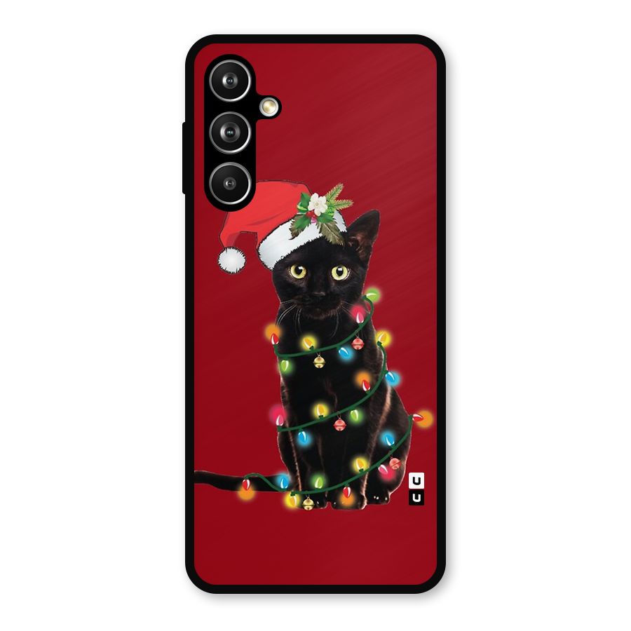 Christmas Cap Cat Metal Back Case for Samsung Galaxy M54
