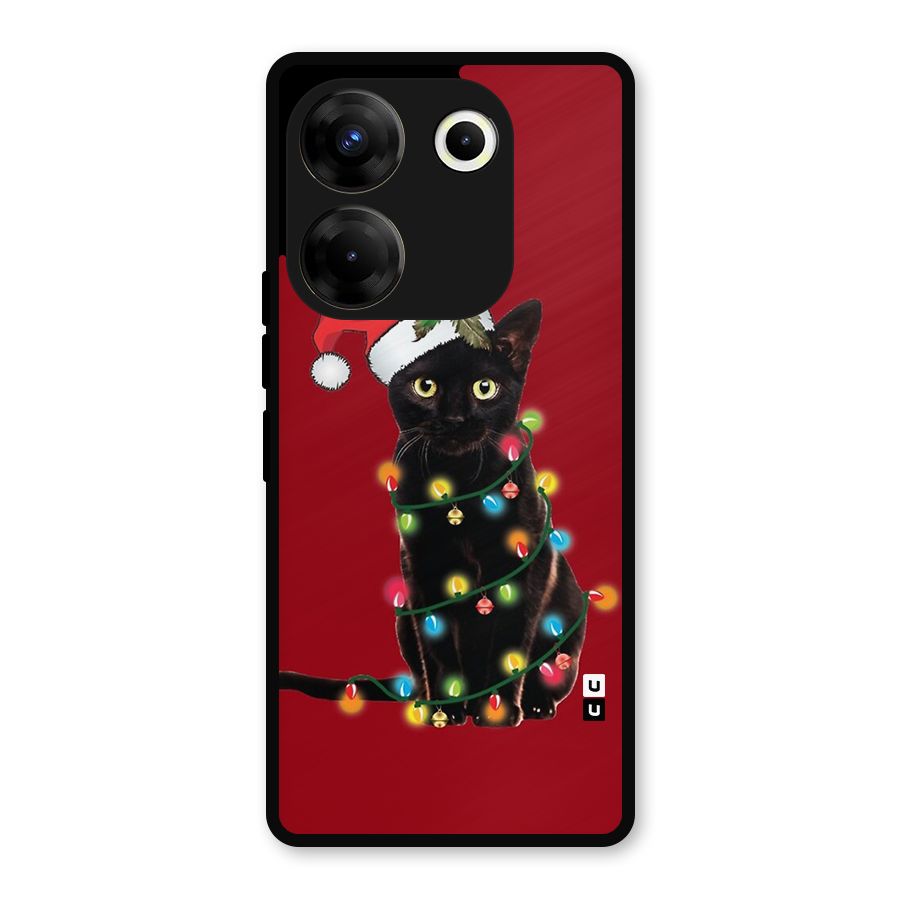 Christmas Cap Cat Metal Back Case for Tecno Camon 20 Pro