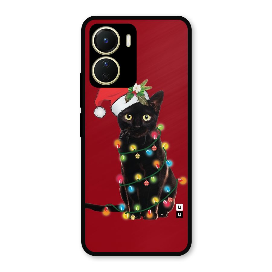 Christmas Cap Cat Metal Back Case for Vivo T2x