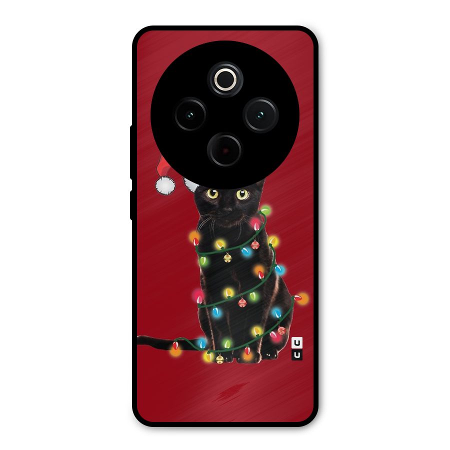 Christmas Cap Cat Metal Back Case for Vivo T4