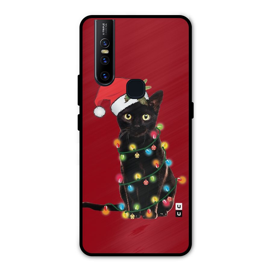 Christmas Cap Cat Metal Back Case for Vivo V15