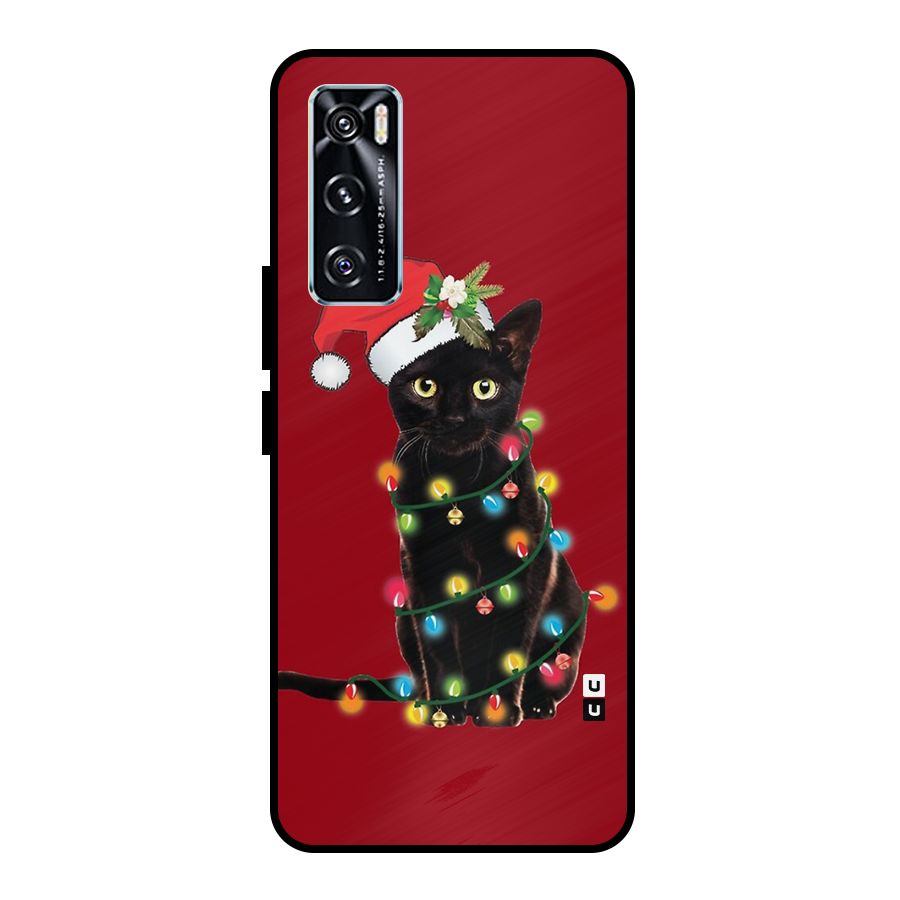 Christmas Cap Cat Metal Back Case for Vivo V20 SE