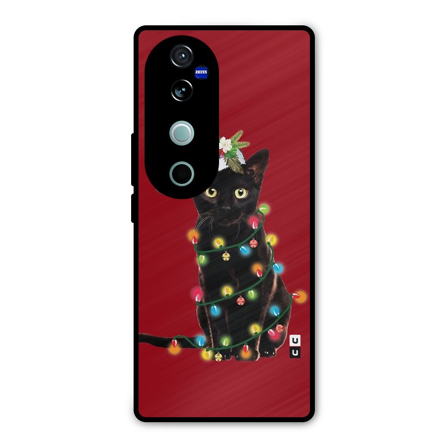Christmas Cap Cat Metal Back Case for Vivo V40