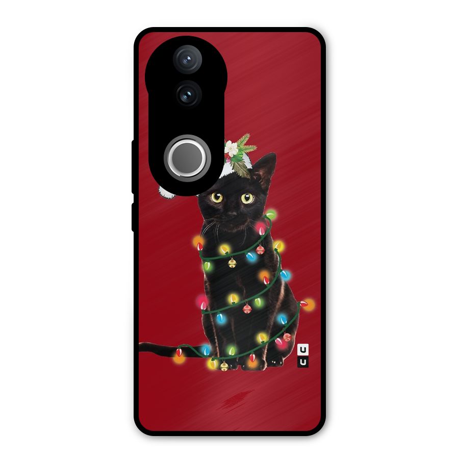 Christmas Cap Cat Metal Back Case for Vivo V50e