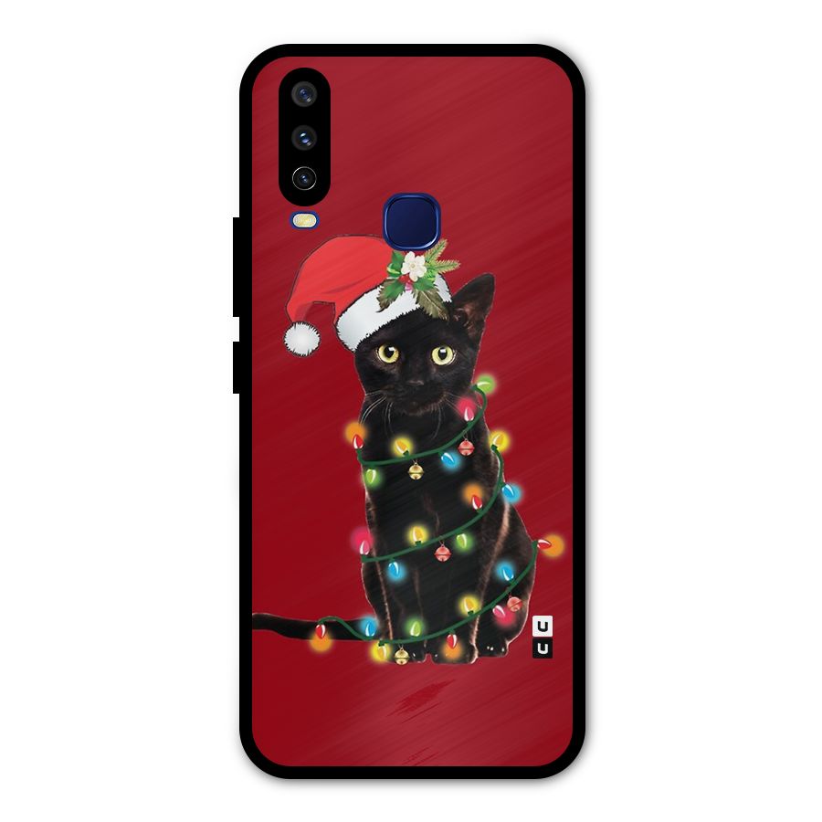 Christmas Cap Cat Metal Back Case for Vivo Y15