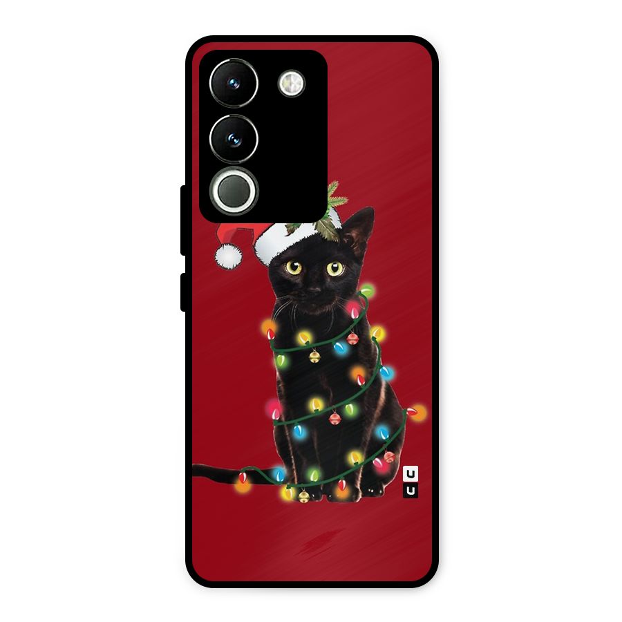 Christmas Cap Cat Metal Back Case for Vivo Y200