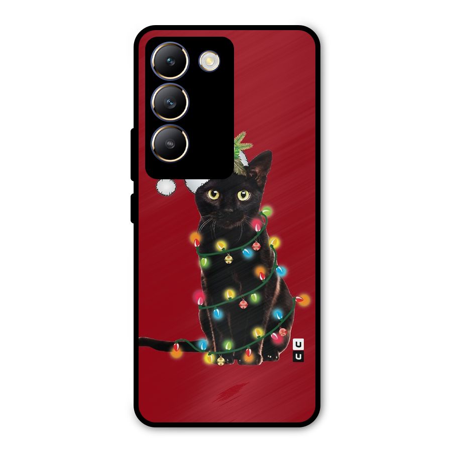Christmas Cap Cat Metal Back Case for Vivo Y200e