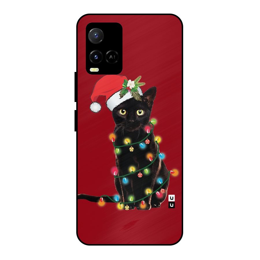 Christmas Cap Cat Metal Back Case for Vivo Y21A