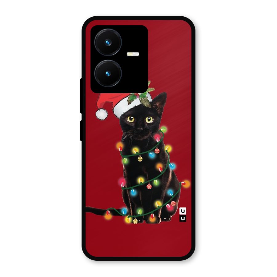 Christmas Cap Cat Metal Back Case for Vivo Y22