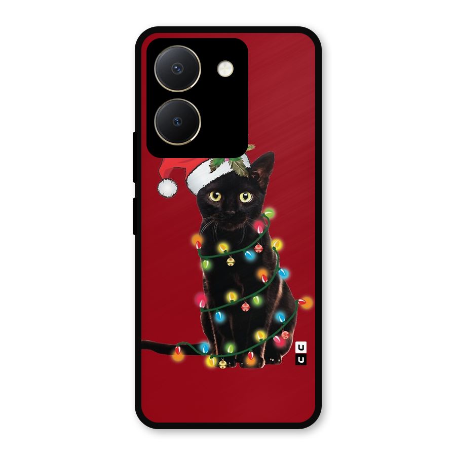 Christmas Cap Cat Metal Back Case for Vivo Y36
