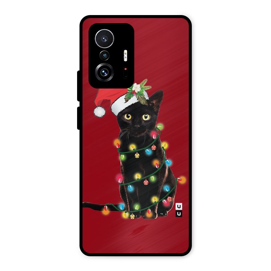Christmas Cap Cat Metal Back Case for Xiaomi 11T Pro