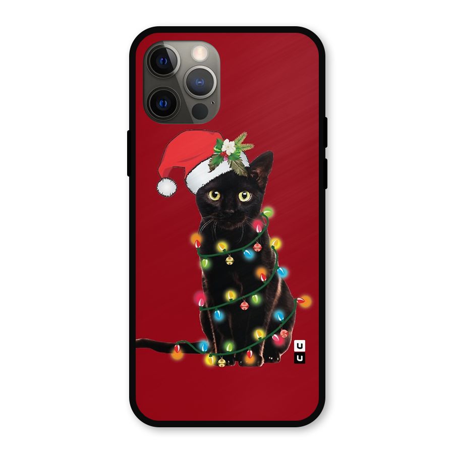 Christmas Cap Cat Metal Back Case for iPhone 12 Pro