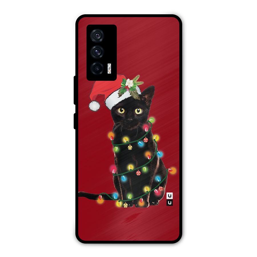 Christmas Cap Cat Metal Back Case for iQOO 7 5G