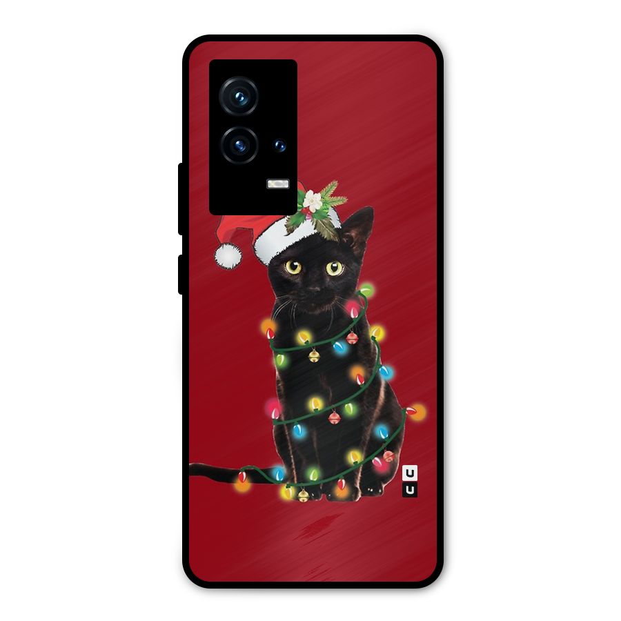 Christmas Cap Cat Metal Back Case for iQOO 9 5G