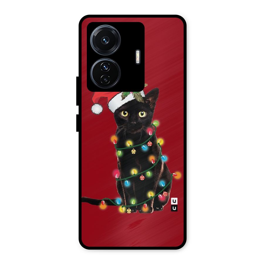 Christmas Cap Cat Metal Back Case for iQOO Z6