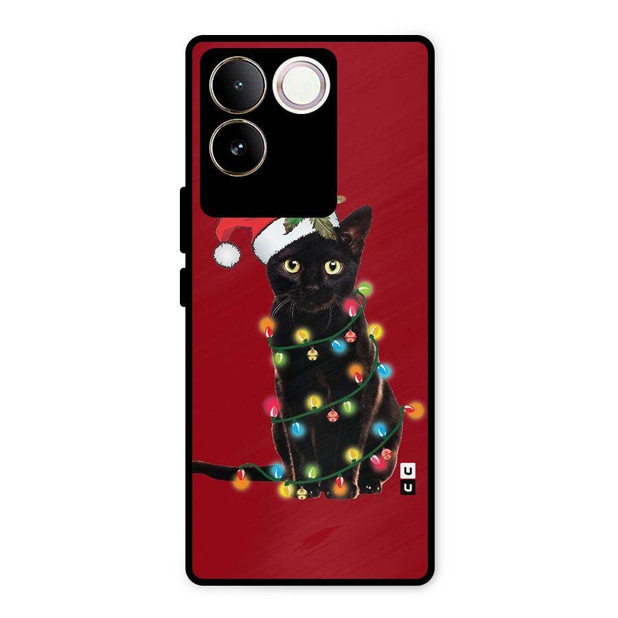 Christmas Cap Cat Metal Back Case for iQOO Z7 Pro