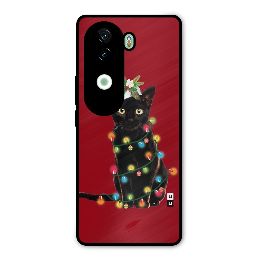 Christmas Cap Cat Metal Back Case for iQOO Z9s