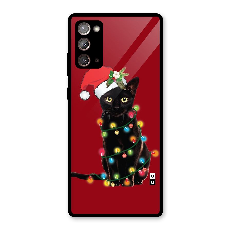 Christmas Cap Cute Cat Glass Back Case for Galaxy Note 20