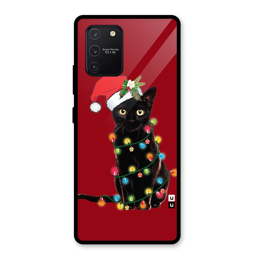 Christmas Cap Cute Cat Glass Back Case for Galaxy S10 Lite
