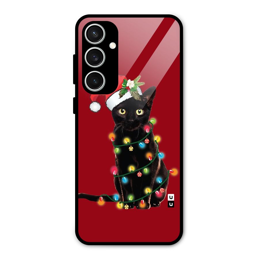 Christmas Cap Cute Cat Glass Back Case for Galaxy S23 FE