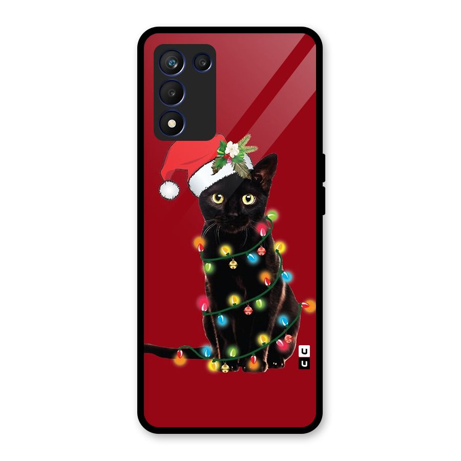 Christmas Cap Cute Cat Glass Back Case for Realme 9 5G Speed