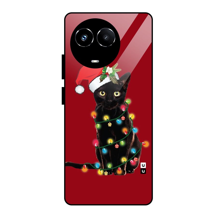 Christmas Cap Cute Cat Glass Back Case for Realme Narzo 60X