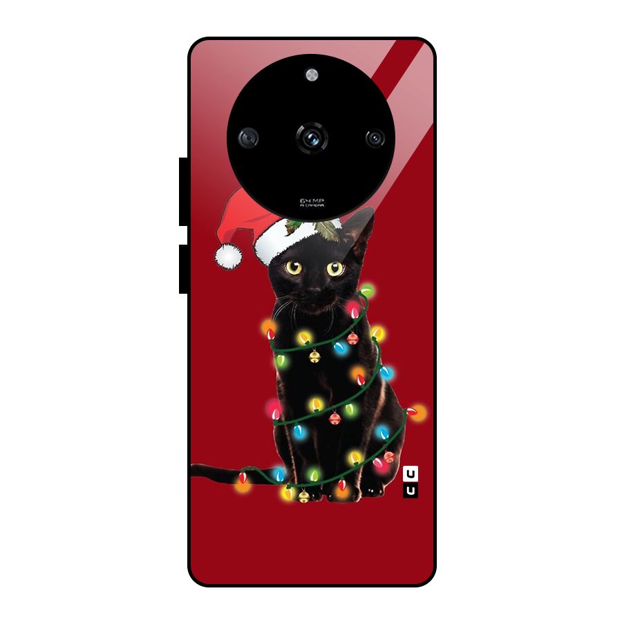 Christmas Cap Cute Cat Glass Back Case for Realme Narzo 60 5G