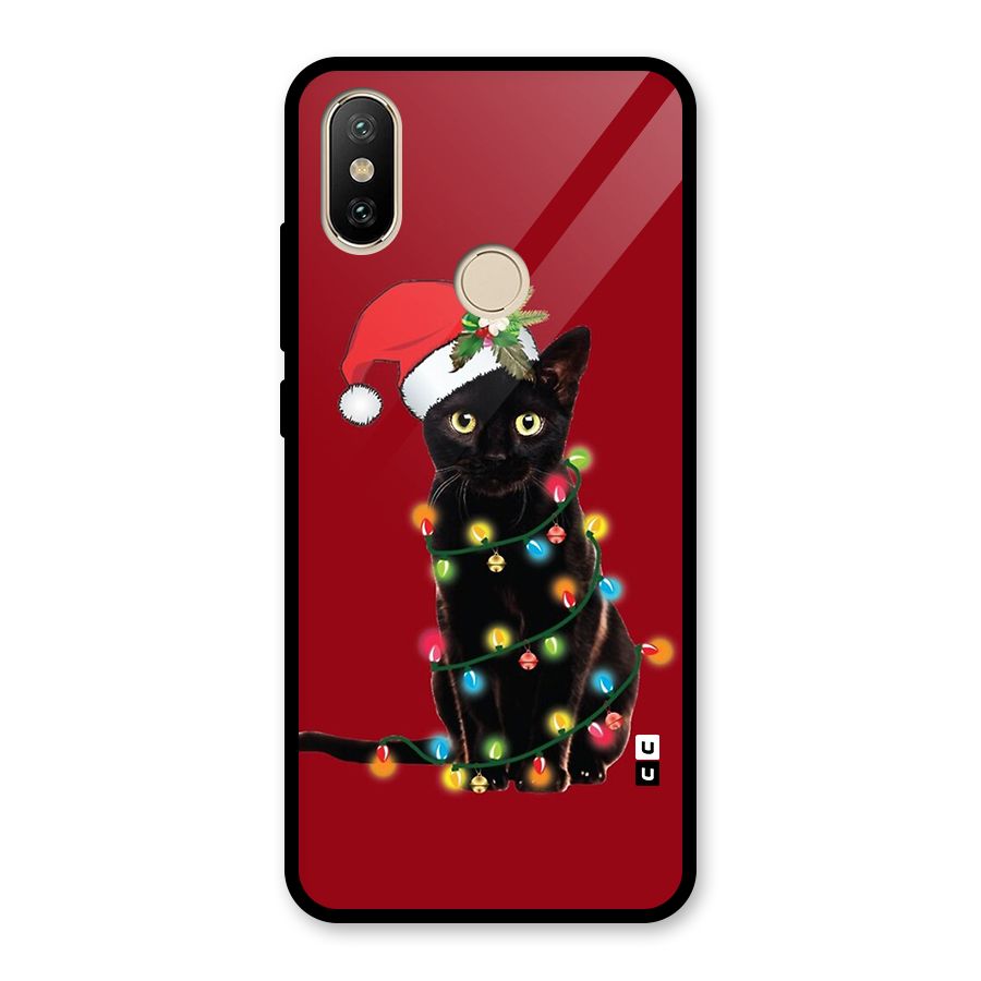 Christmas Cap Cute Cat Glass Back Case for Redmi A2